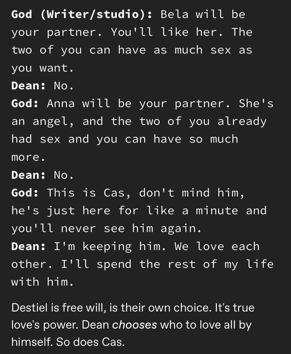 bamfsasstiel's tweet image. this is absurdly accurate, destiel really looked at the writers/fate/chuck, whatever you wanna call it, and just said ‘fuck you’ 😭