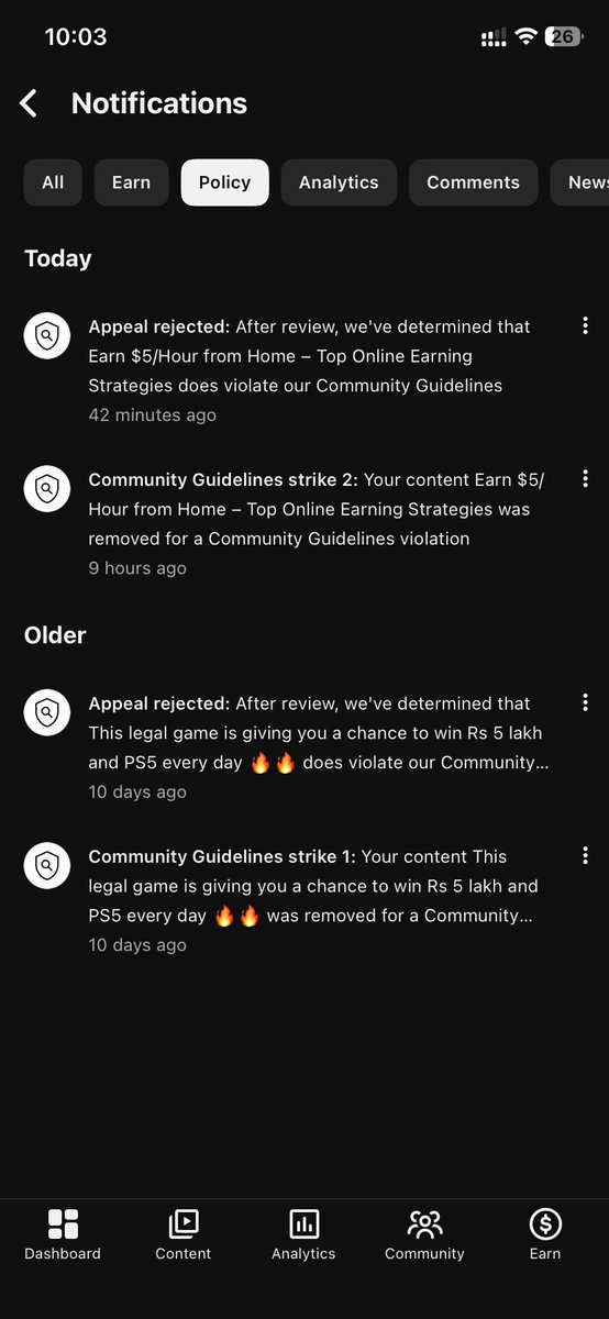 I'm constantly getting strikes, and it feels like when I appealed for a review, someone just rejected it without even watching the video.
And I only received one strike on a video that's a year old.
<a href="/YouTubeIndia/">YouTube India</a> <a href="/YouTube/">YouTube</a> <a href="/TeamYouTube/">TeamYouTube</a> #YoutubeCreator #YouTubeIndia