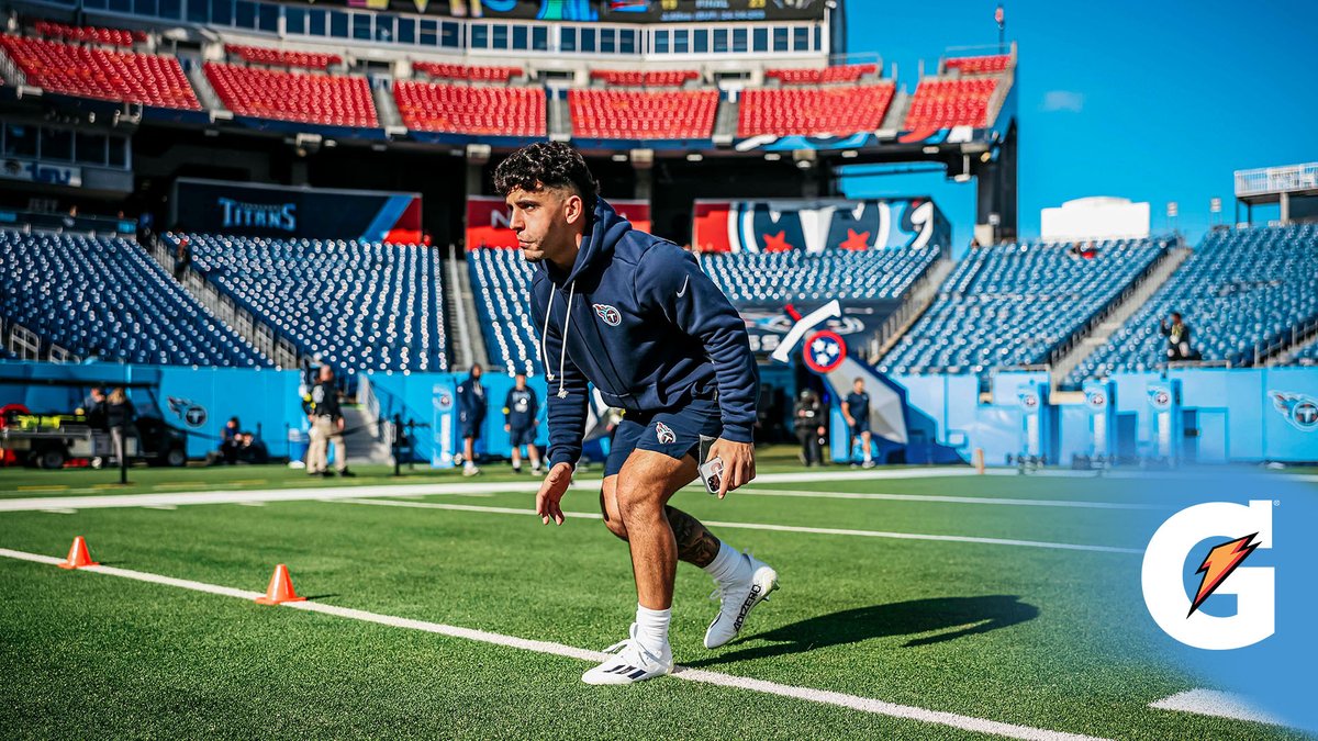 Titans's tweet image. .@XavierRestrepo1 warming up for his first NFL game fueled by @Gatorade