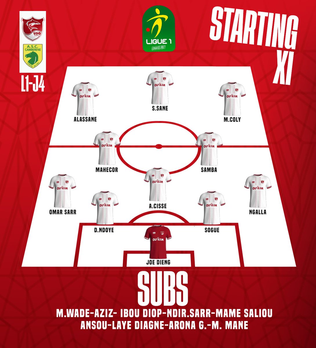us_ouakam's tweet image. 𝐒𝐓𝐀𝐑𝐓𝐈𝐍𝐆 𝐗𝐈

La composition des requins 🦈🔴⚪️ pour démarrer ce derby ⚔️ lebou ▶️ face a l’Asc Camberene.

#LSFP #ligue1 #Footlocalsn #team221 #senegal #TeamUSO #football #Asccamberene #galsen #M2sport