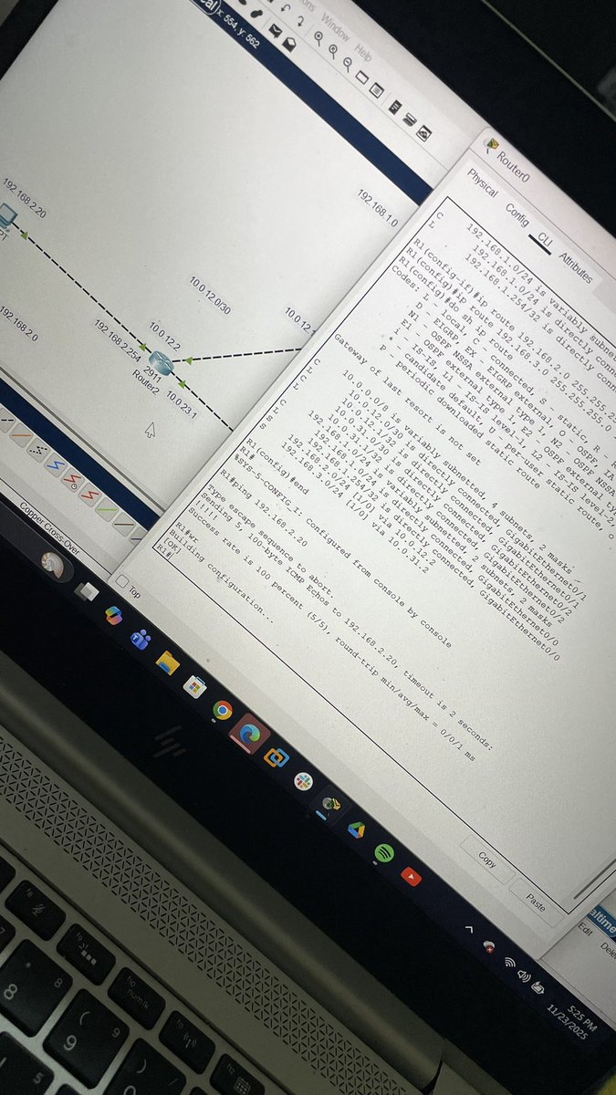 eh_tiks's tweet image. Update!
Worked on a three-router topology and did a bit of troubleshooting along the way. Routing - Static routing looked scary at the beginning ngl, but I actually got through it. Still have a lot to learn, but this is a win I’m proud of. #Networking #routing