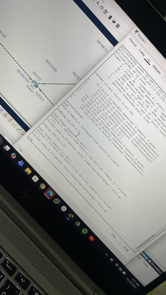 eh_tiks's tweet image. Update!
Worked on a three-router topology and did a bit of troubleshooting along the way. Routing - Static routing looked scary at the beginning ngl, but I actually got through it. Still have a lot to learn, but this is a win I’m proud of. #Networking #routing