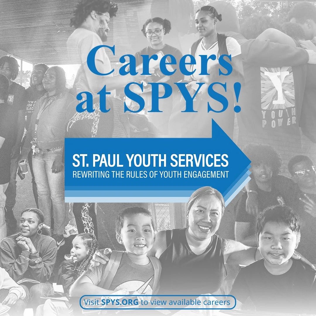 StPaulYouthSvcs's tweet image. Do you align with SPYS’ mission, vision, and values? Join the movement!

We always look for passionate people to make a real impact in the lives of youth and their families. Volunteer opportunities also available.

Keep an eye on our socials for upcoming Careers at SPYS dates.
