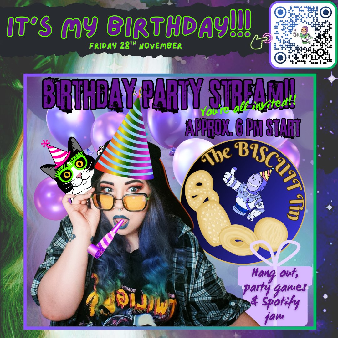 🎉 Birthday Party Stream - November 28th! 🎉

🎁Starting approx. 6pm
🎁Come hang out int Tin
🎁Vibe to a Spotify jam
🎁Dive into some multiplayer chaos

All for Birthday celebrations! 🍾

Gunna be a fun one, and I’m excited to spend it with you all 🎂💖