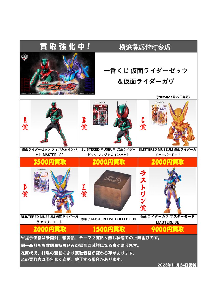 買取情報 】 一番くじ 仮面ライダーゼッツ＆仮面ライダーガヴ 買取価格