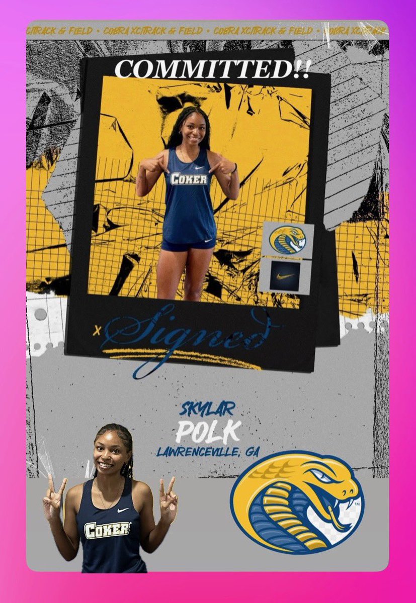 I’m a Cobra!!!! 
Coker University <a href="/CokerTFXC/">Coker University XC/T&F</a> <a href="/genegalloway/">gene galloway</a> 
Thank you to all of my Coaches for pouring into me. <a href="/SprintCoachMir/">Coach Mir</a> <a href="/JackrabbitTrack/">JackRabbitTrack</a> <a href="/CoachEtienne/">Coach Etienne</a>