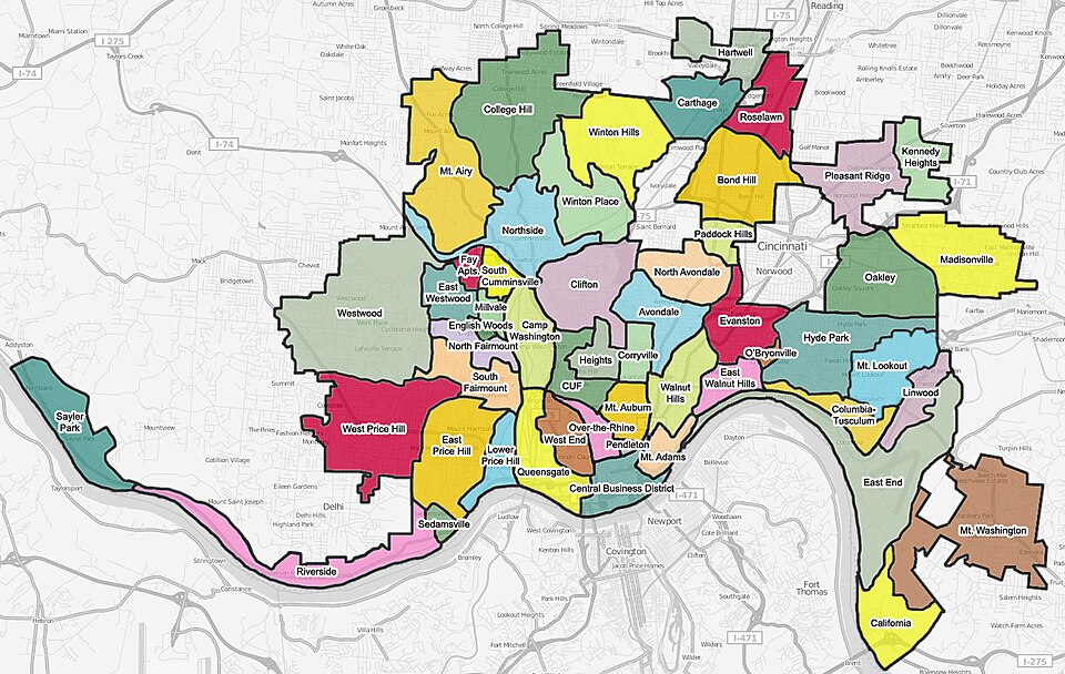 Weekly reminder: This is a picture of ALL the neighborhoods in the City of Cincinnati. If you have your own Government, public services, etc well its likely you dont live in Cincinnati.