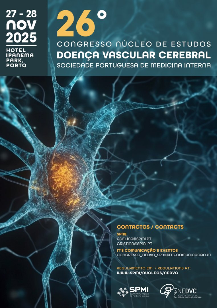 SPAVC_pt's tweet image. 🤝A SPAVC anuncia o seu patrocínio científico ao 26.º Congresso do Núcleo de Estudos da Doença Vascular Cerebral, da Sociedade Portuguesa de Medicina Interna (SPMI). O evento realiza-se nos dias 27 e 28 de novembro, no Hotel Ipanema Park, no Porto. ​

#SPAVC #PatrocínioCientífico