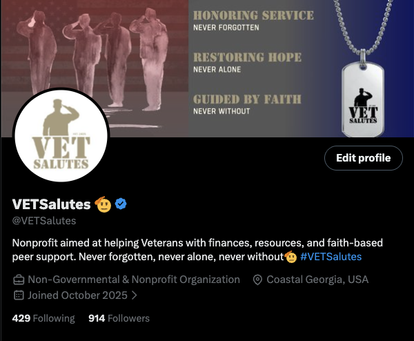 Can you help us get over 1,000?

<a href="/VETSalutes/">VETSalutes 🫡</a>