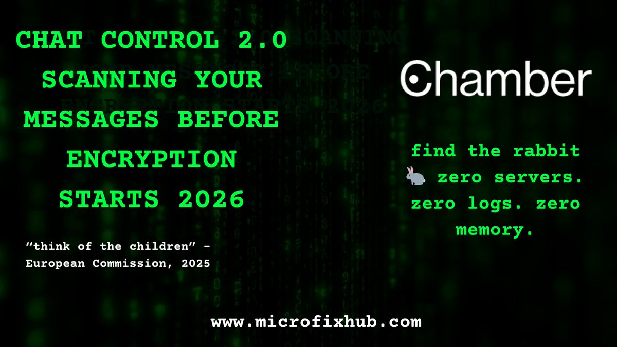 MicroFixHub's tweet image. EU is back with Chat Control 2.0

From 2026 they want every single message, DM, photo – your entire private life – scanned on your device BEFORE encryption.

They say “think of the children”.  
In reality: 350 % more false positives, zero impact on the dark web,  
and your…