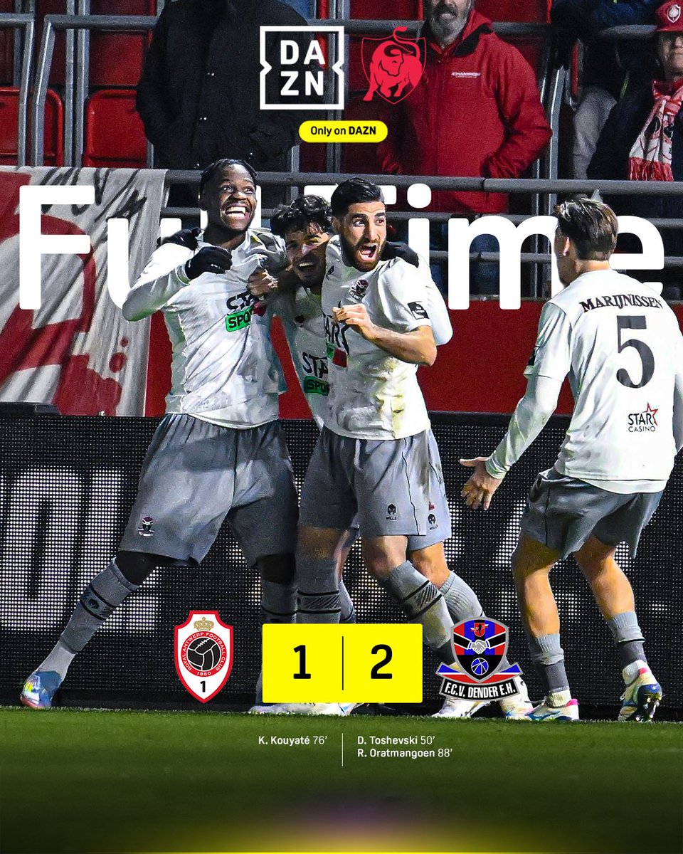DAZN_BENL's tweet photo. FT | Op speeldag 1️⃣5️⃣ heeft FC Dender 𝐞𝐢𝐧𝐝𝐞𝐥𝐢𝐣𝐤 zijn eerste #JPL-overwinning te pakken! 👏😮💨 #ANTDEN https://t.co/bT39EVCOGC