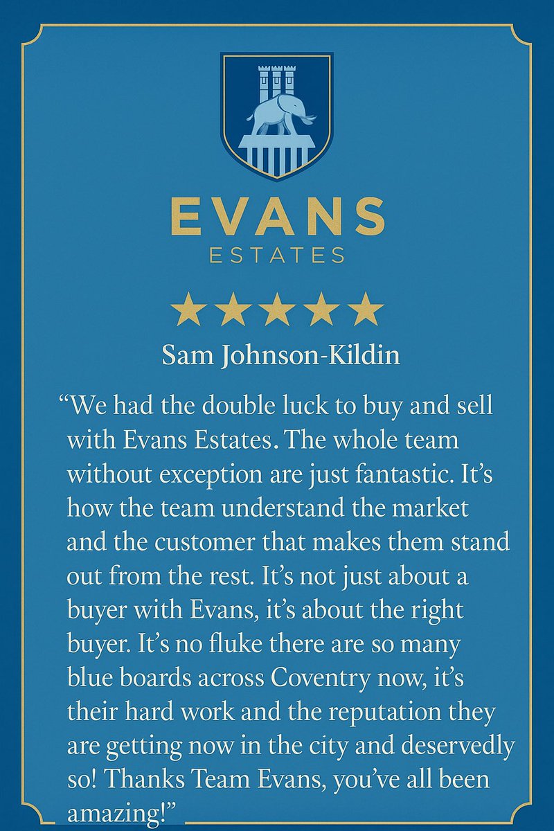 🩵💙🩵WHAT REVIEW🩵💙🩵

#CV6NO.1
#PUSB
#FamilyRun
#Coventry
#CoventryHomes
#EvansEstates
#FiveStarService
#TrustedEstateAgents
#PropertyExperts
#HappyClients
#LocalEstateAgent