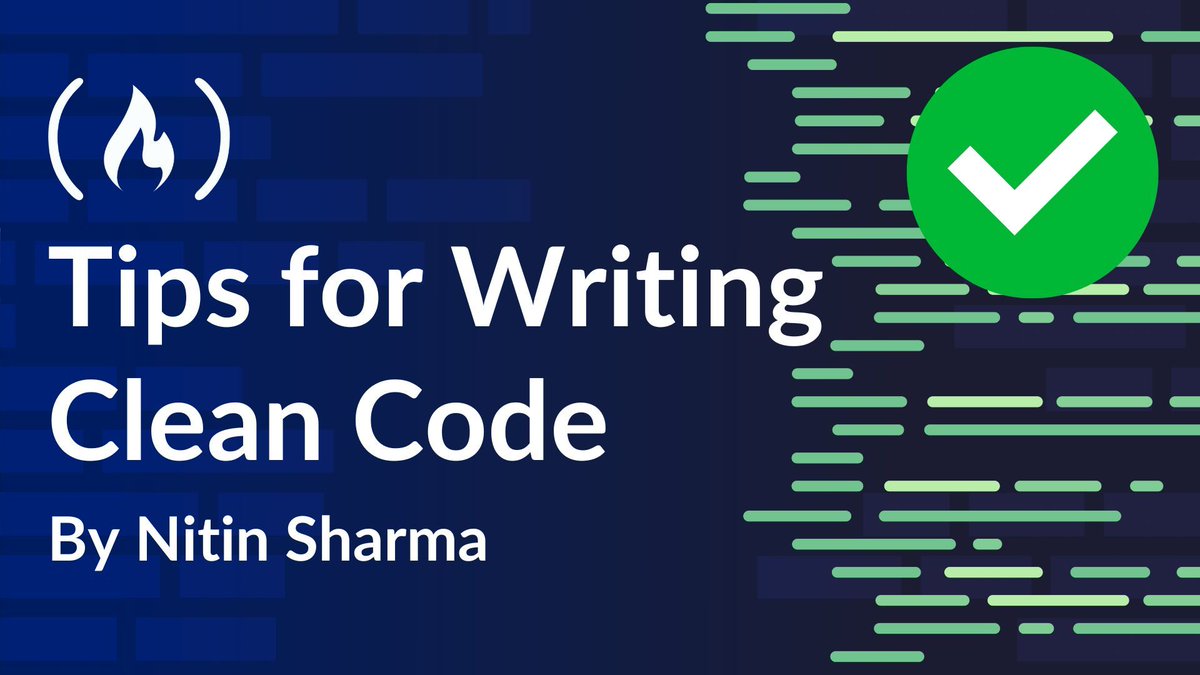 freeCodeCamp's tweet image. As you improve your coding skills, you&apos;ll want to learn how to write Clean Code.

This means writing code that&apos;s readable, clear, and well-organized - and that anyone can understand.

In this quick guide, Nitin shares some simple tips to help you write cleaner, more maintainable…