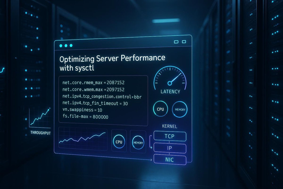 DargslanX's tweet image. New Ghost article: Optimizing server performance with sysctl settings — practical tweaks to improve Linux network reliability. Read: dargslanpublishing.com/optimizing-ser… #sysctl #Linux #DargslanX