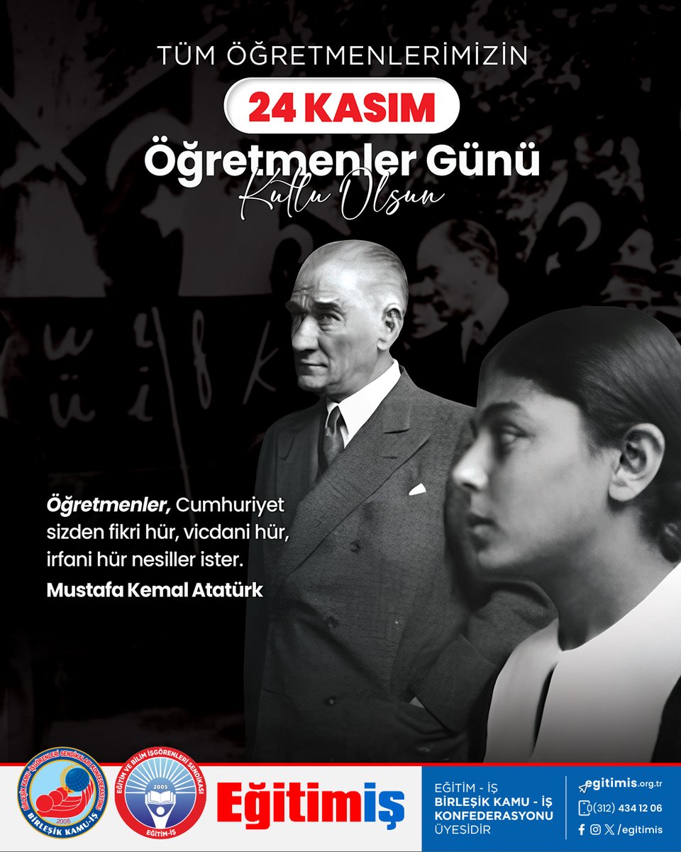 Bilimle, akılla, laik ve kamusal eğitimle bir nesli yetiştirmek, bir ülkenin geleceğini kurmaktır.

Cumhuriyetin öğretmeni, bilimin ışığını yurdun dört bir yanına taşır.

Her sınıfta, her çocuğun gözünde bir geleceği büyütür.

Eğitim-İş olarak, Cumhuriyetin tüm öğretmenlerine