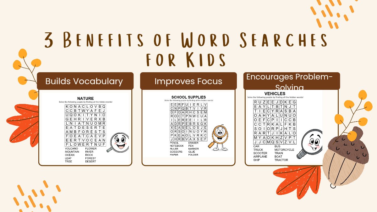 Maribel31Wade's tweet image. 🔎 3 Benefits of Word Searches for Kids ✨
Word search puzzles build vocabulary 🗣️, boost focus 🎯, and strengthen problem-solving skills 🧩.

#PuzzlesForKids #LearningFun
#KidsActivities