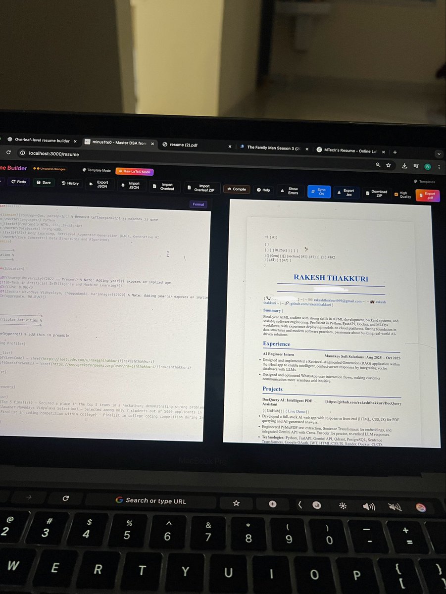 rakesh_thakkuri's tweet image. Building a tool like Overleaf for resumes