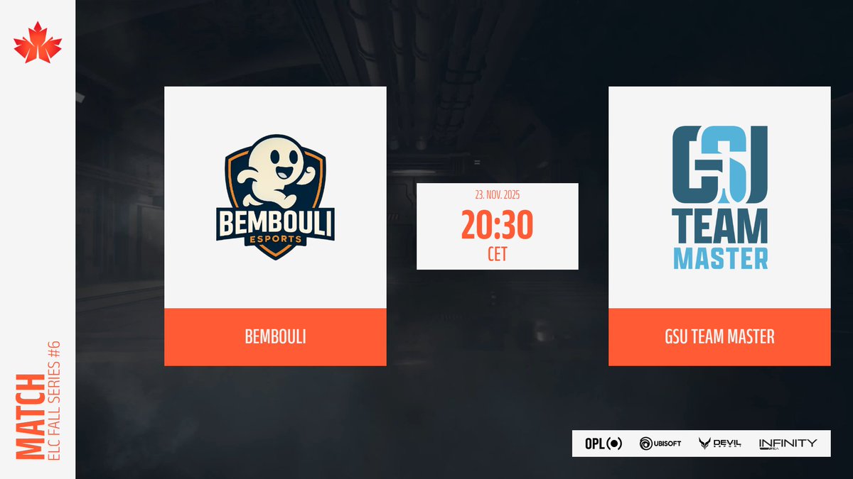 [𝐄𝐋𝐂 𝐅𝐚𝐥𝐥 𝐒𝐞𝐫𝐢𝐞𝐬 𝟔]      

Tonight is a last Match of Fall Series 6, Grand Finale of Major Playoffs

#Bembouli🆚<a href="/GSU_Esports_23/">Gaming's School United | GSU Esports</a> Team Master 
⏲️20:30 CET 
🎙️<a href="/AmgunsPC/">Amguns</a> (&amp; maybe <a href="/SGTJAXSON/">JAXSON</a> )
🎥<a href="/BabaTVtwitch/">Baba</a> 

 🔴twitch.tv/elc_esports_r6  
#ELCFallSeries6 #ELCMajor
