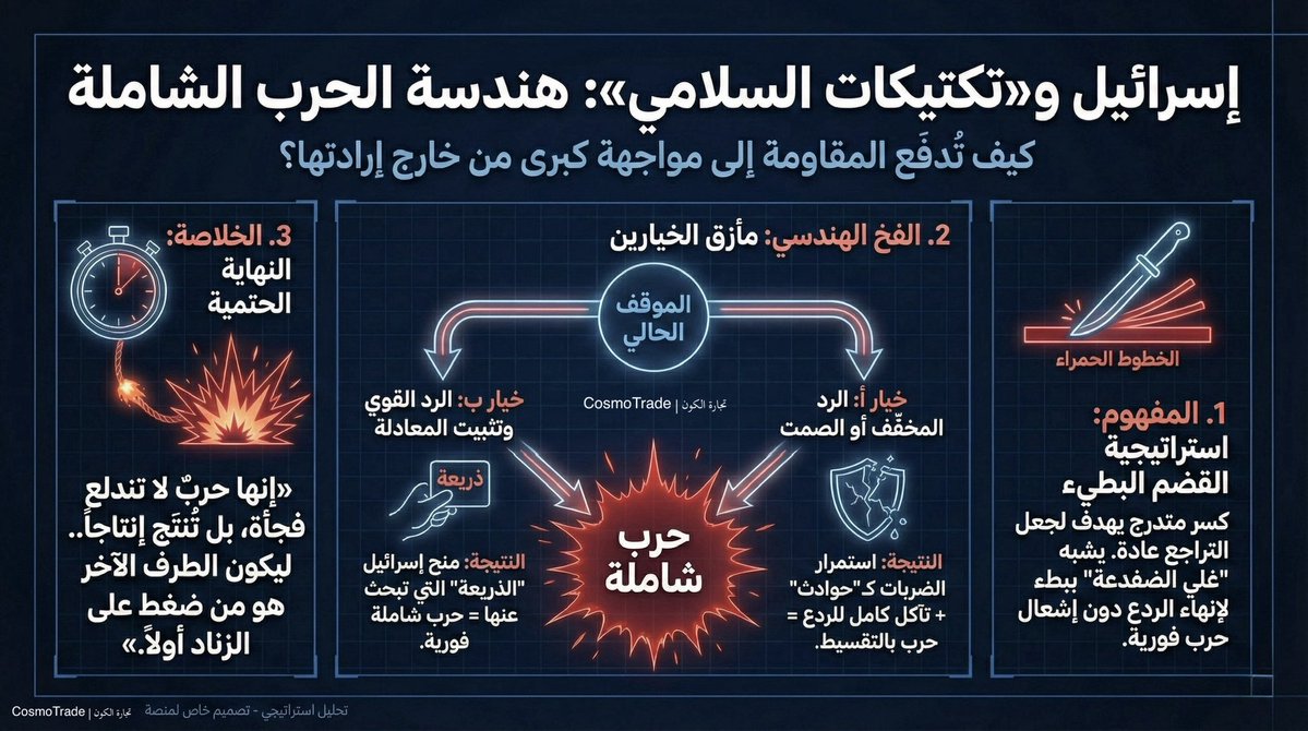 إسرائيل وتكتيكات السلامي: كيف تُدفَع المقاومة إلى الحرب من خارج إرادتها؟

إسرائيل تكرر بالحذافير نفس سيناريو العام الماضي مع الحزب.
التكتيك بدأ باغتيال القائد شكر وانتهى بمجزرة البيجر واستشهاد السيد والهجوم البري.

هذا النهج ليس عشوائياً، بل له مصطلح معروف في العلم العسكري يُسمى