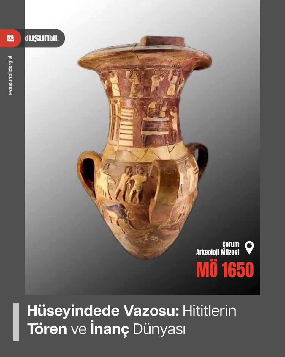 1997 yılında Çorum’un Sungurlu ilçesine bağlı Yörüklü köyü yakınlarındaki Hüseyindede Tepesi’nde gerçekleştirilen kurtarma kazılarında bulunan Hüseyindede Vazosu, Erken Hitit Krallık Dönemi’ne, yaklaşık MÖ 1650’lere tarihlenmektedir. Toplamda dört farklı vazo parçası bulunmuş;
