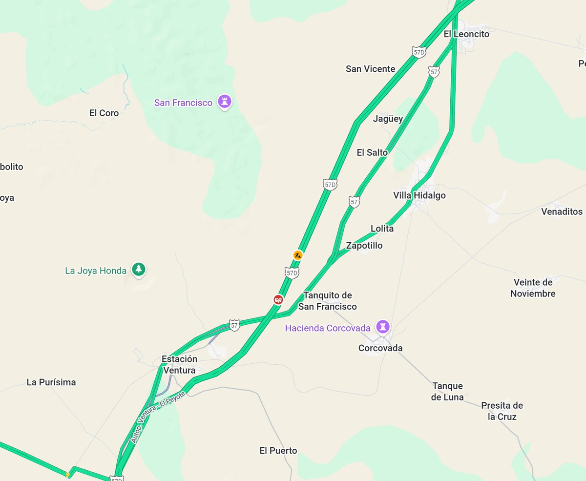 Estimado usuario tenemos un percance activo en nuestro libramiento Ventura-El peyote km 46 con dirección sur-norte. Nuestro equipo de auxilio vial ya se encuentra atendiendo.
El tráfico vehicular circula por carril de baja.
Toma tus precauciones, maneja con cuidado.