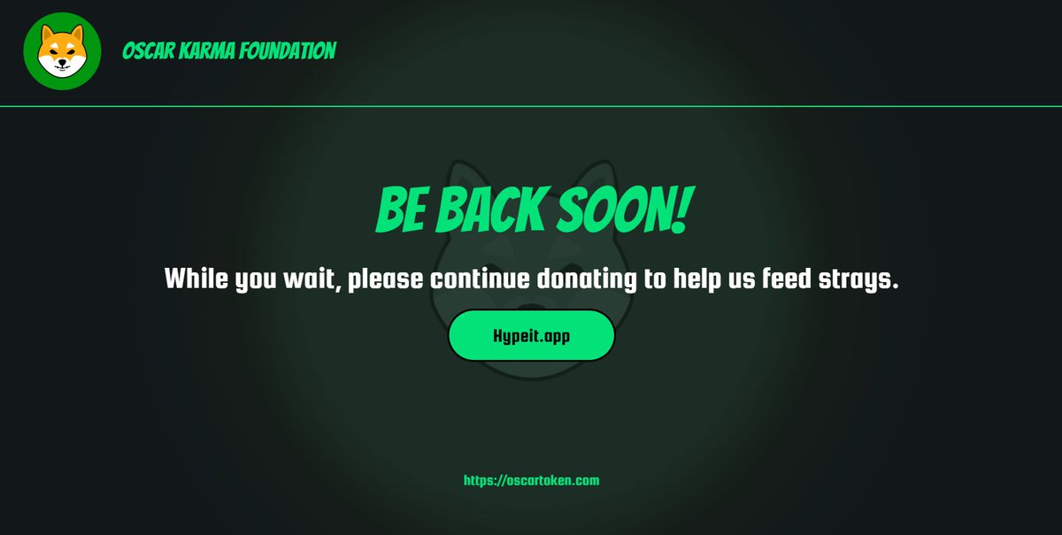 Web3 charity is about to change forever! 🐾

A new phase begins soon.

oscarkarma.org

While you wait, please continue donating to help us feed strays. hypeit.app/token/oscar

<a href="/letsHypeIt/">hypeit.app 🚀</a> <a href="/k9_rescue/">K9 Rescue International 🇺🇦🇲🇰🇬🇧🇺🇸</a>
