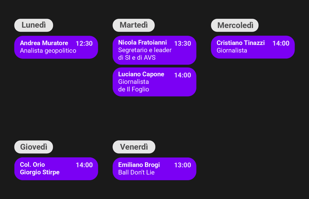 Pronti per una nuova intensa settimana di dirette!