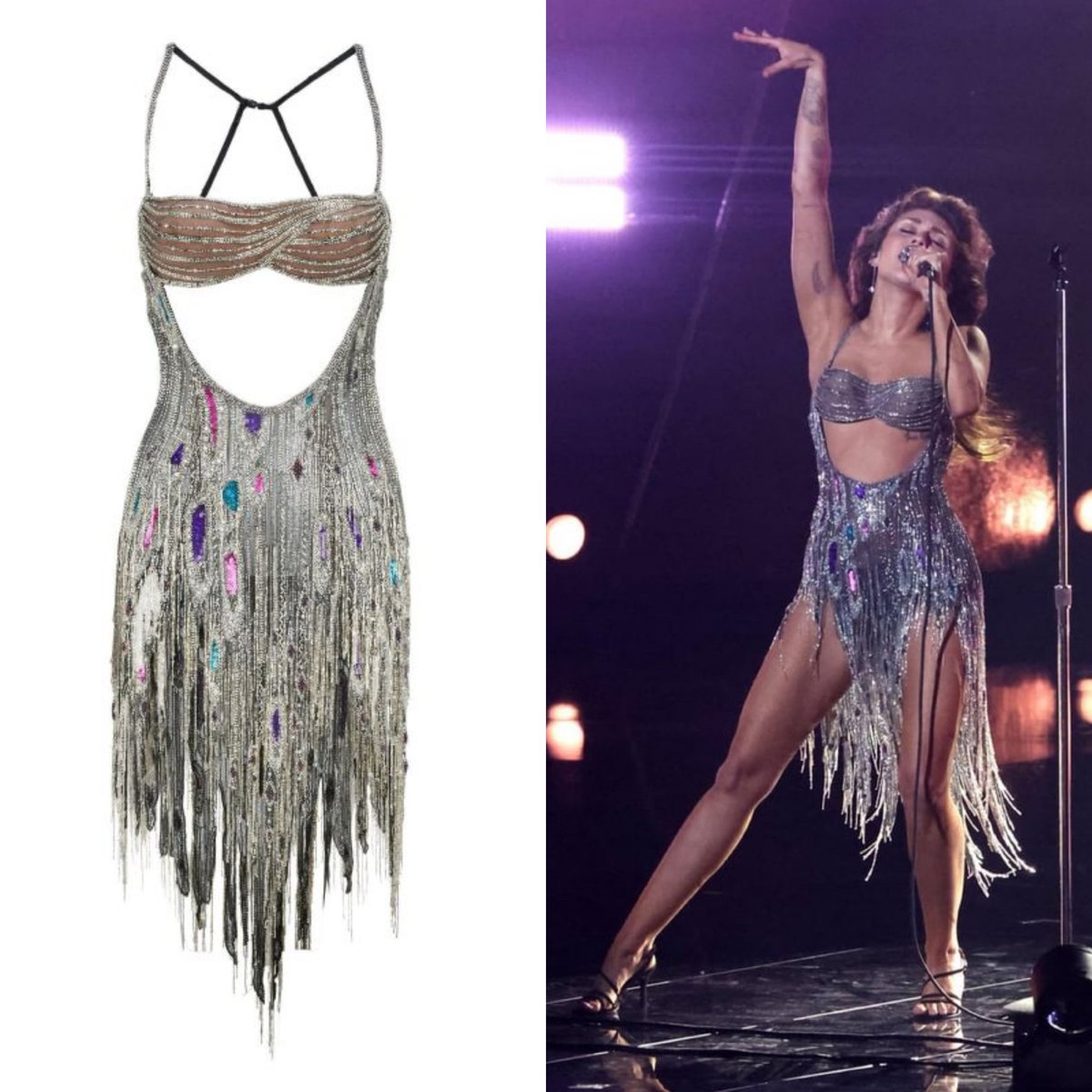 vickyhaddock's tweet image. American singer/songwriter and actress Miley Cyrus was born #OnThisDay in 1992. She wore this Bob Mackie sheer black silk chiffon beaded evening dress, with a cut-out midriff and fringed skirt, to perform Flowers at the 66th Grammy Awards in 2024. @JuliensAuctions #fashionhistory