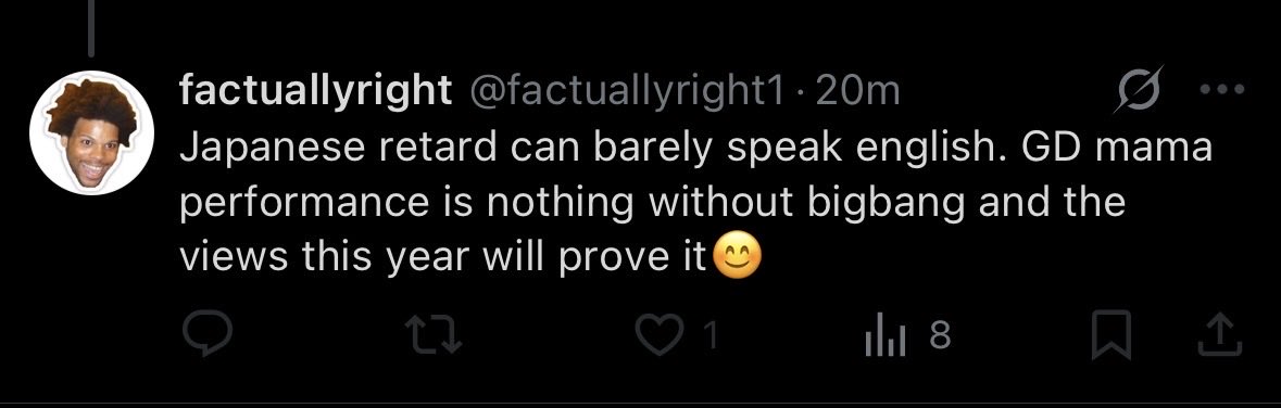 NUMBERONE_GFAM's tweet image. 差別まじやばい。このアカ、BIGBANGファンのフリしたTTファンで、ずっとジヨンファン挑発してくる。
日本人を馬鹿にして“英語話せない”とか言うけど…私英語できるよ？ そっちは日本語できるの？
JFAM/JVIPこういうTTファン気をつけてね

Girl, I’m more comfortable in English than my Japanese 🤧