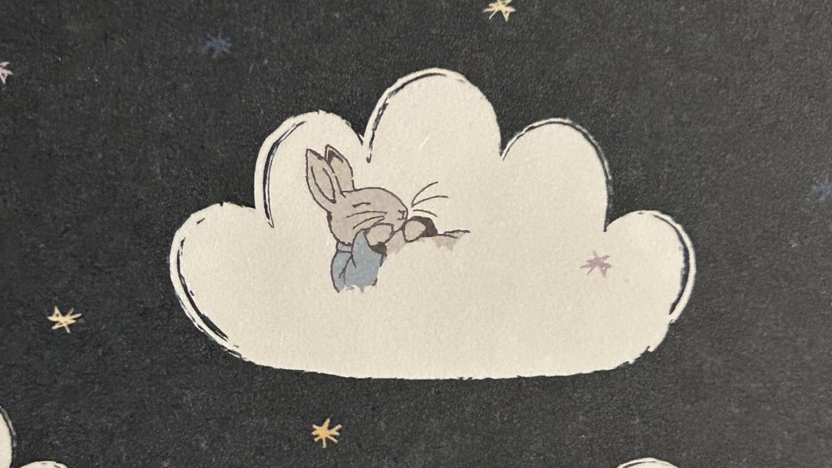 please look at this peter rabbit sleeping in a cloud i have on patterned paper