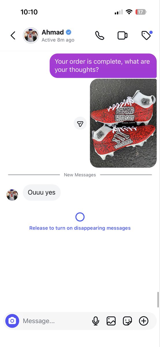 Requested custom cleats for 5⭐️ <a href="/AhmadHudson9/">Ahmad Hudson</a> ☠️🔴 

Instagram: @ chesler_customsllc 

#gbr #custom #football #customcleats