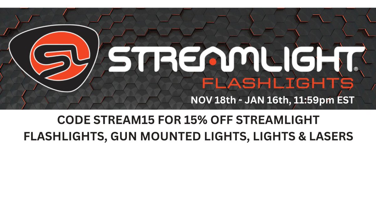 PSSupplies's tweet image. BLACK FRIDAY #STREAMLIGHT DEALS @ Premium Select Supplies . com
Code STREAM15 for 15% off #flashlights &amp;amp; #gun mounted lights &amp;amp; lasers. Not good for accessories
Nov 18th-Jan 16th 11:59pm EST

bit.ly/48AYdZy Website

#BlackFriday #PSSupplies #Flashlight #Tactical #EDC