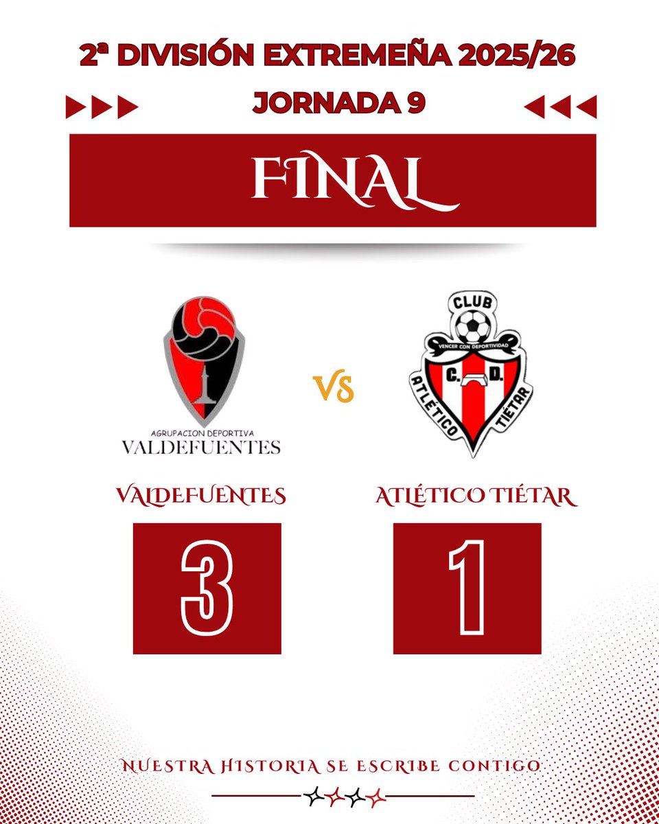 ⏰🔚 | FINAL DEL PARTIDO

Nos vamos de vacío de Valdefuentes.

#NuestraHistoriaSeEscribeContigo