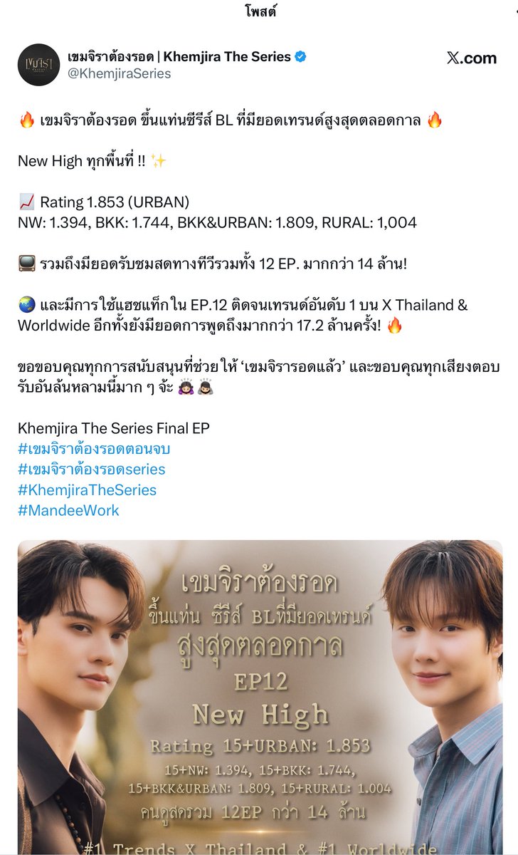 TSinxy23's tweet photo. ดูแค่เรทติ้งทีวีพอฟคมันปั่นไม่ได้อยู่ละ แล้วยอดสูงสุดของเรทติ้งอยู่ที่อีพี 9 ไอคำที่ว่าคนดูน้อยลงทุกอีพีอาจจะยัง ยิ่งอีพีหลัง ๆ ยังคงเฉลี่ยที่เลข 1 ตลอดเพราะทุกคนเริ่มเอาใจช่วยน้องเขมกันล่ะอีพีหลัง ๆ https://t.co/RqvRAccgak