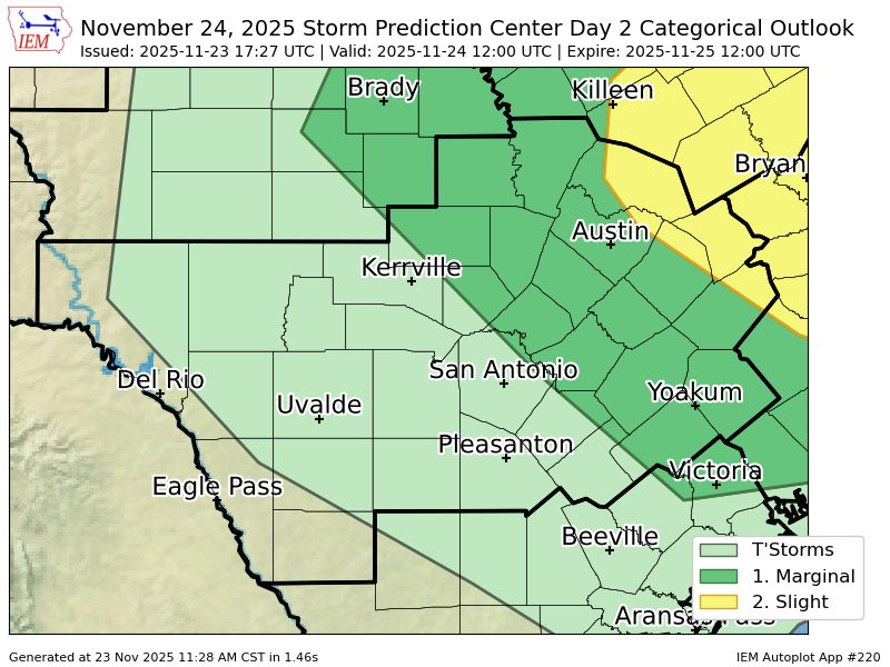 ScannerAtx's tweet image. #SPC issues Day 2 Slight Convective Risk at Nov 23, 17:27z for EWX spc.noaa.gov/products/outlo…