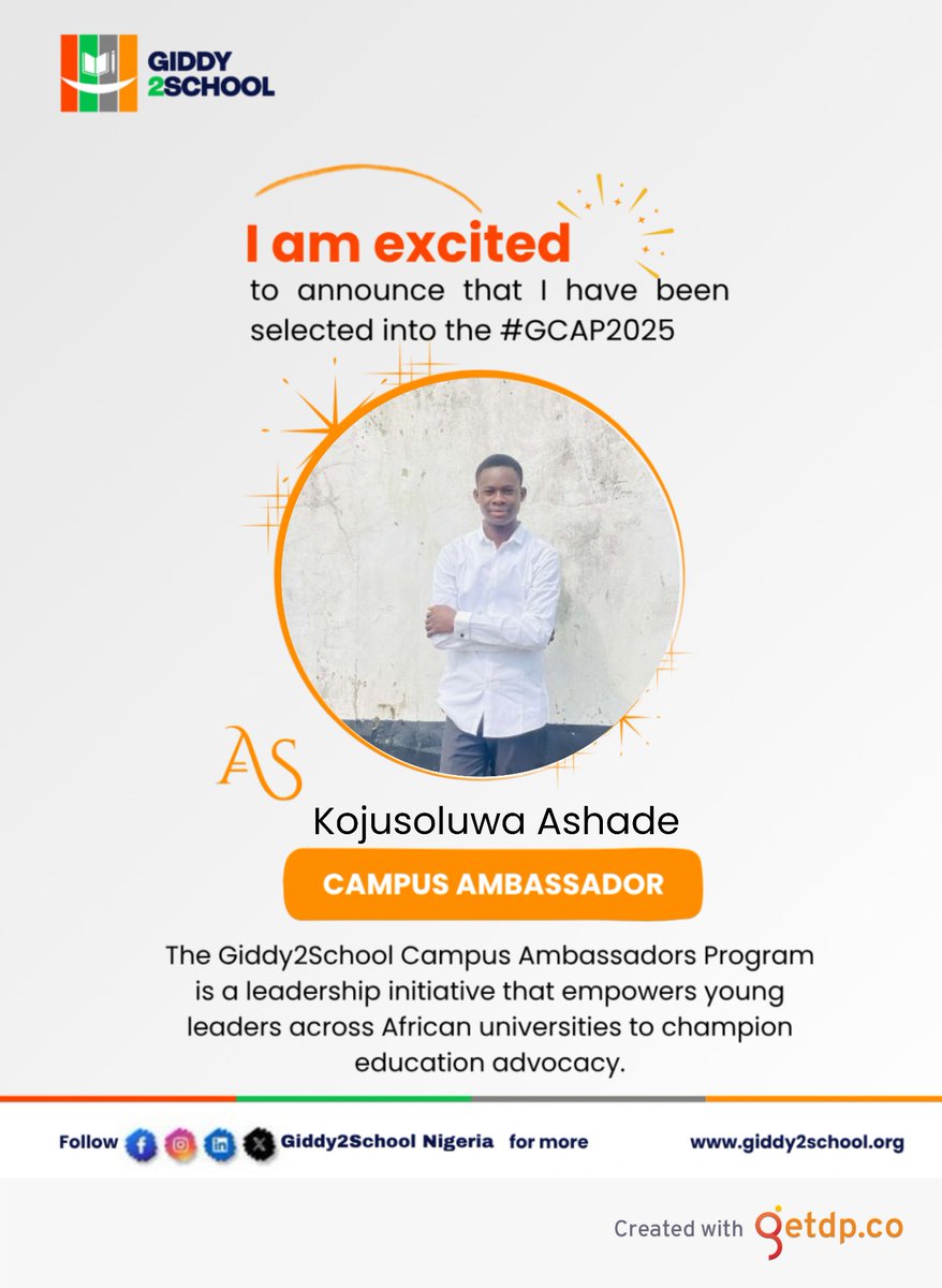 KojusoluwaA's tweet image. I&apos;m happy to announce that i&apos;m now a @Giddy2School campus ambassador.
Their mission and vision are things i deeply resonate with, and i&apos;m excited to embark on this journey and be a changemaker