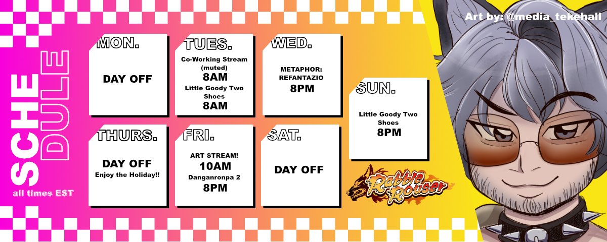 Schedule for the week!! FINALLY ART STREAM!!