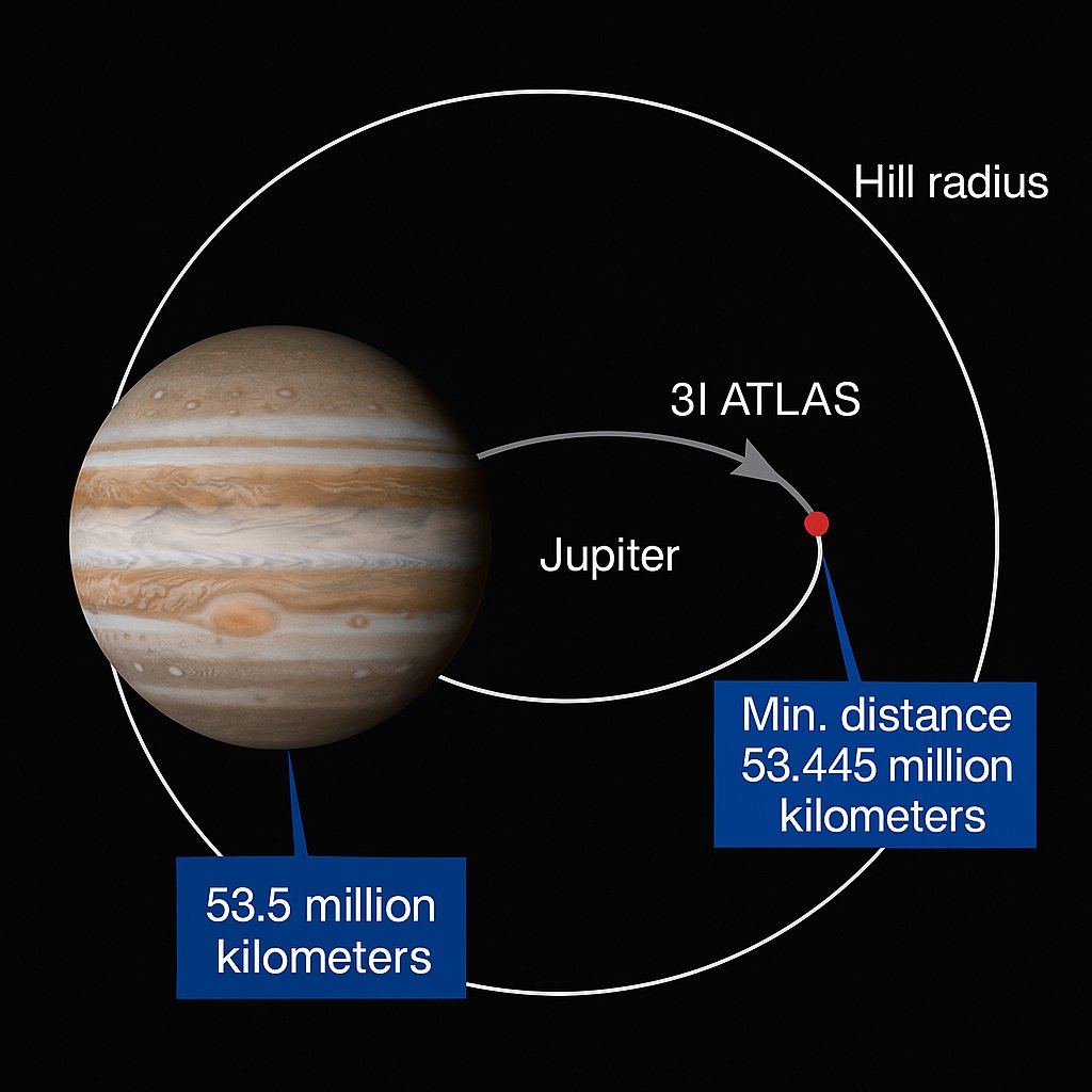 bkseatpassenger's tweet photo. 🚨 3I/ATLAS: HEADING TO JUPITER

They didnt spot the gravitational Influence at 53.445 Million km!

Jupiter’s gravity will bend 3I/ATLAS’s path, reducing speed by 22–25 km.

A near-Hill radius pass could lock 3I/ATLAS into a resonant orbit!

This is no coincidence!

#3IATLAS #3IAtlasExposed #Space #UFOx
