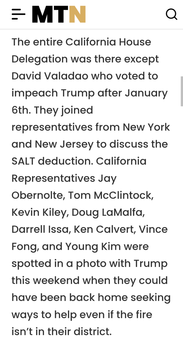 Destiny22Ginger's tweet photo. #DontForget
These CA MAGA Republicans were smiling at Mar-a-Lago with Trump in Jan 2025 while LA burned:
Jay Obernolte
Tom McClintock
Kevin Kiley*
Doug LaMalfa*
Darrell Issa
Ken Calvert
Vince Fong
Young Kim
*⭕ CA01 & CA03
#FlipItBlue 🌲🩵 https://t.co/cmc6xPQuzR