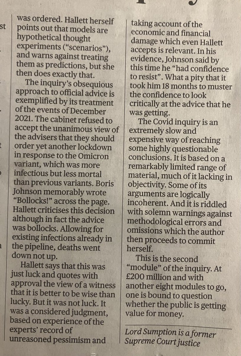 cjsnowdon's tweet image. Jonathan Sumption on the Covid Inquiry