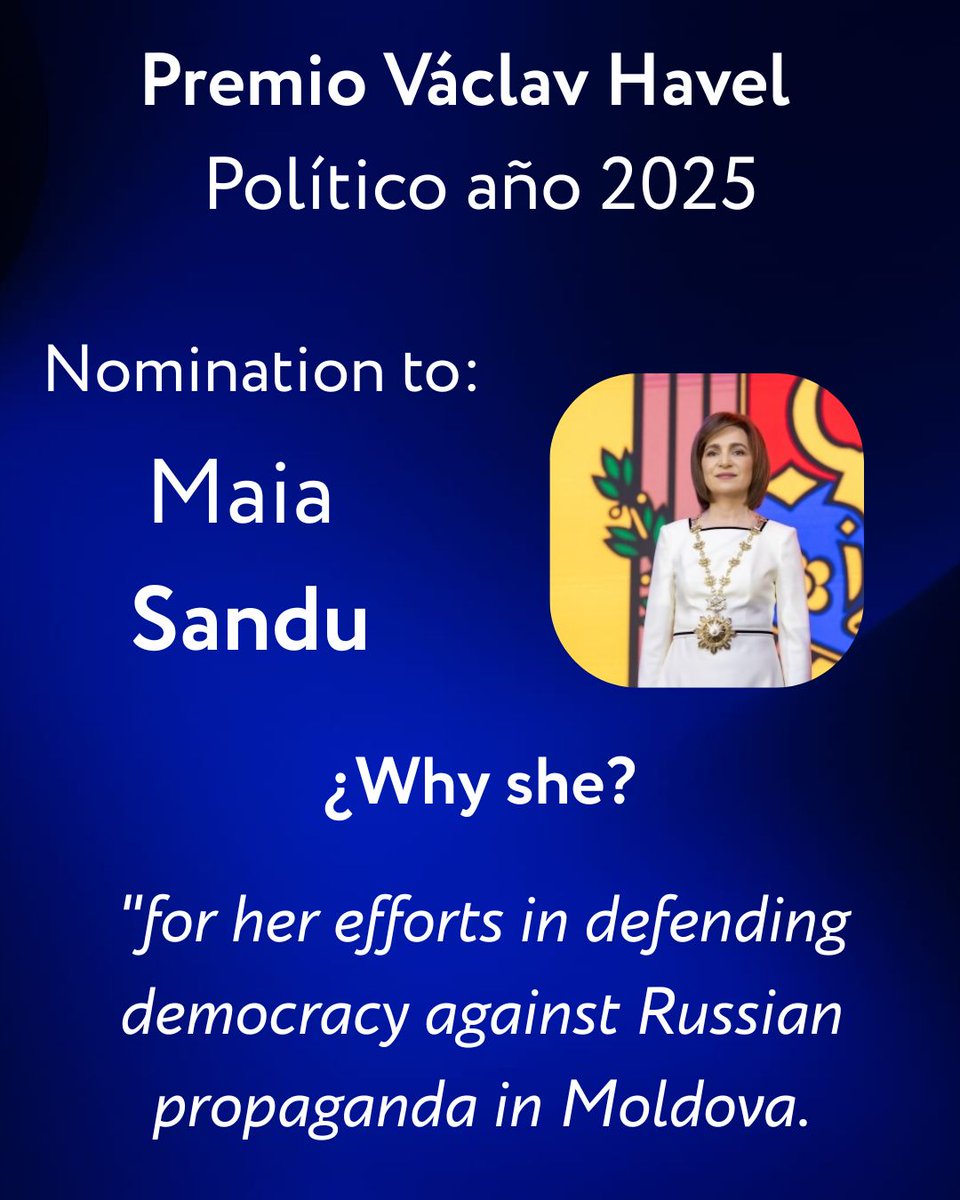 F98Info's tweet image. 💫💙 @sandumaiamd NOMINATED for the Václav Havel Award - Best Politician of the Year 2025. 

✓ She won the Russian propaganda and made history in Moldova 🇲🇩

VOTE HERE 👇

forms.gle/r9NseRVM33uc7R…