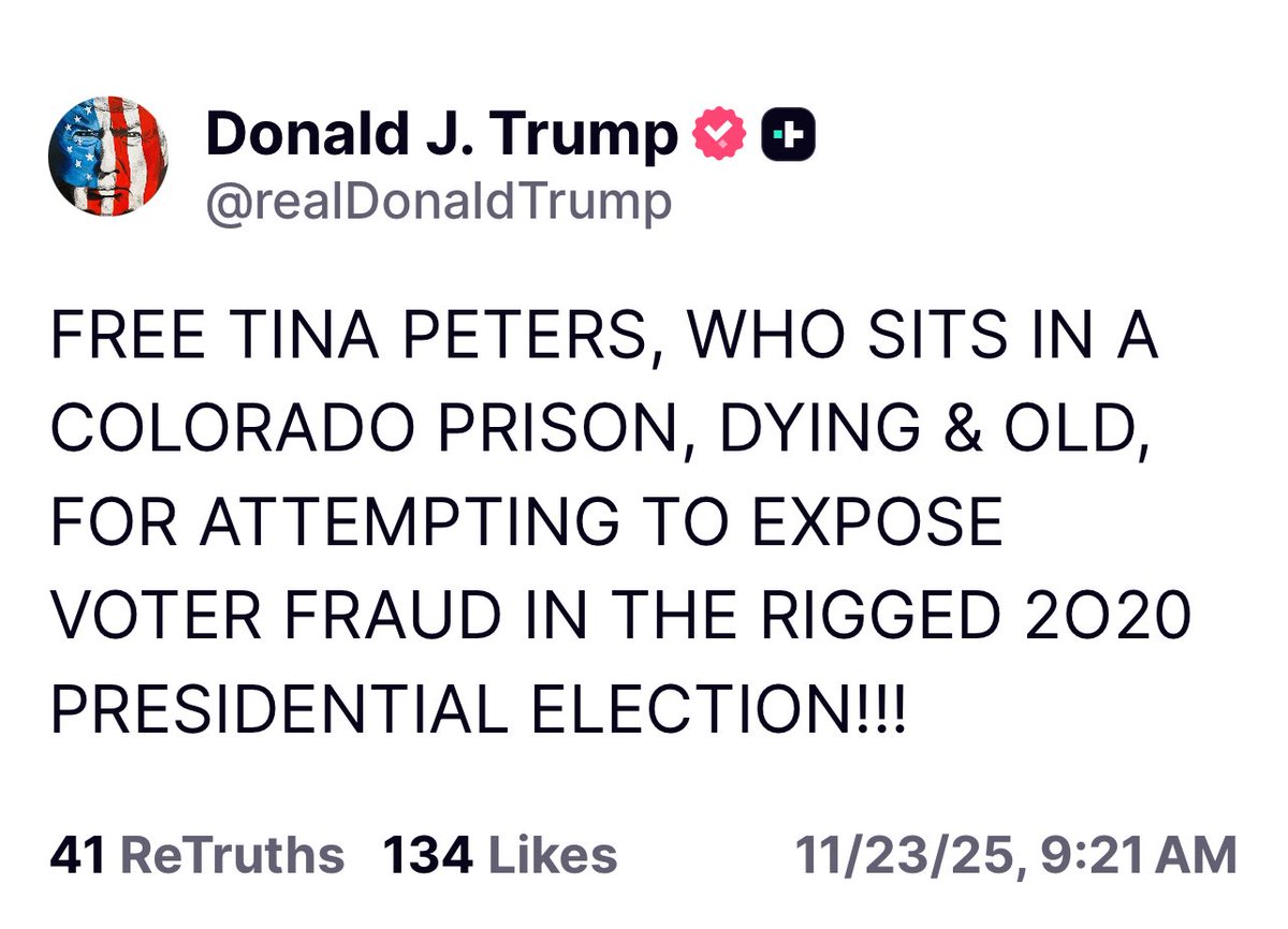 itsjordanclark's tweet image. FREE TINA PETERS! KEEP SHARING THIS UNTIL SHE&apos;S OUT! 

PRAY SHE DOESN&apos;T LOSE HER LIFE IN PRISON OR ALL HELL WILL BREAK LOOSE... 🫡✝️
