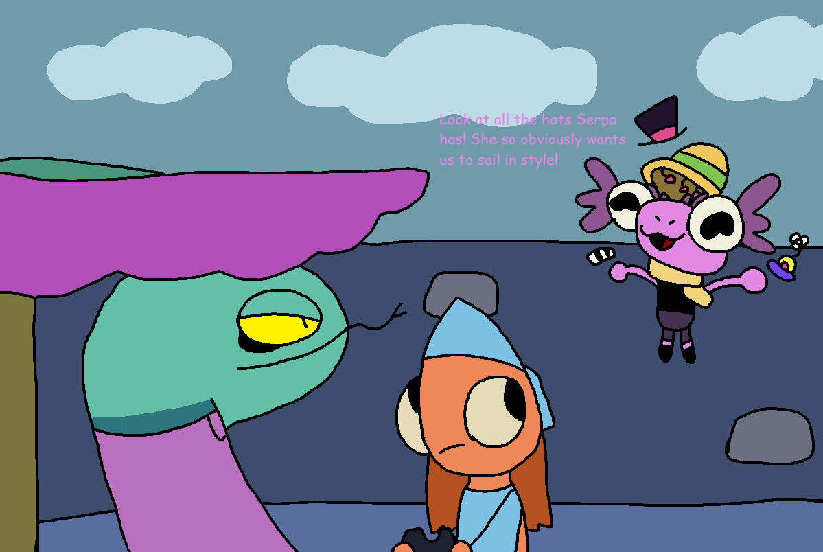 Serpa the sea snake sells Fool skins, and with Fool Skins comes a ton of hats 🎩🧢👒🐍

#shipoffools #hats #oc #novemberoffools