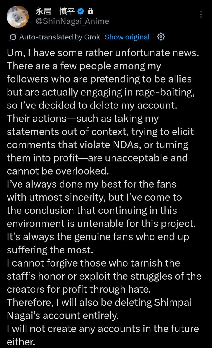 UnbrokenApple's tweet image. Btw, Shinpei Nagai didnt leave twitter because he &quot;couldn&apos;t handle criticism&quot; but because he found out that Nicholas light was using his tweets to make ragebait content which did not sit well with nagai.

Ffs, Nagai even tweeted funnily when he saw that garou sliding meme