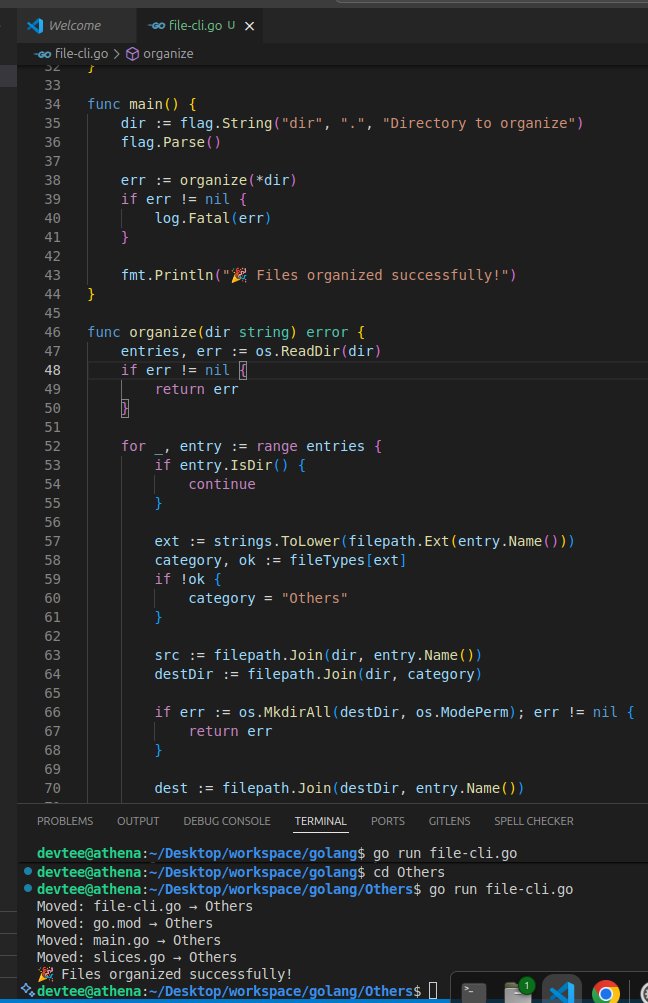 _theoyee's tweet photo. Day 29 of #100DaysOfGo ๐น
Created a File Organizer CLI ๐ that sorts files into folders by type (Images, Documents, Videos ๐๏ธ).
Used os.ReadDir, filepath.Ext, os.Rename, and dynamic folder creation to manage files programmatically.
Small tool, instantly useful ๐ช
#Golang https://t.co/MiA60wcrTv