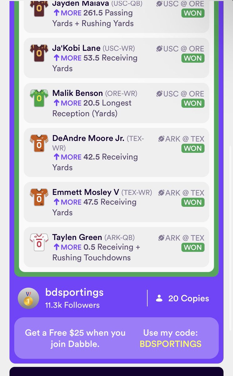 BDSportings's tweet image. $100 To $10K CHALLENGE🚨🚨🚨

🪜DAY 5 LADDER🪜

$1,398 👉 $2,563 (-120)

Deandre Ayton Rebs Ov. (8.5)

1. LIKE &amp;amp; RT

2. COMMENT 🪜

3. CHECK DM

DAY 4 ✅

Arch Man Ov. (274.5)🔥💸

🚨SUB🚨

dubclub.win/r/p/pri-mebrs/…

Code: Bdsportings 

FREE $25👆

MATCH👇

sleeper.com/promo/Bdsporti…