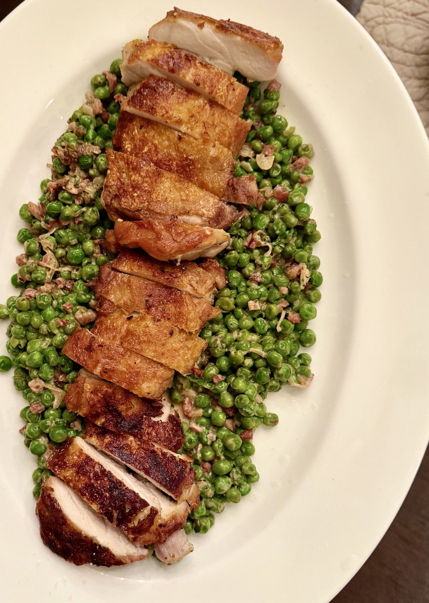 Pan seared chicken and peas