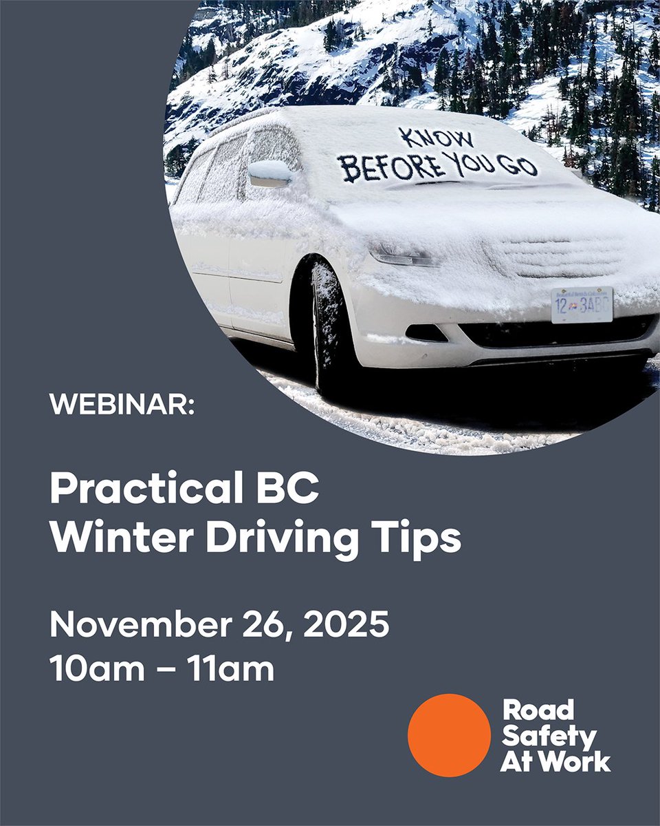 RoadSafeAtWork's tweet image. Are you prepped for winter driving? We’ll ensure you will be. 
Our Practical BC Winter Driving Tips webinar is just around the corner and is packed with valuable info! 
Register now: zoom.us/webinar/regist…