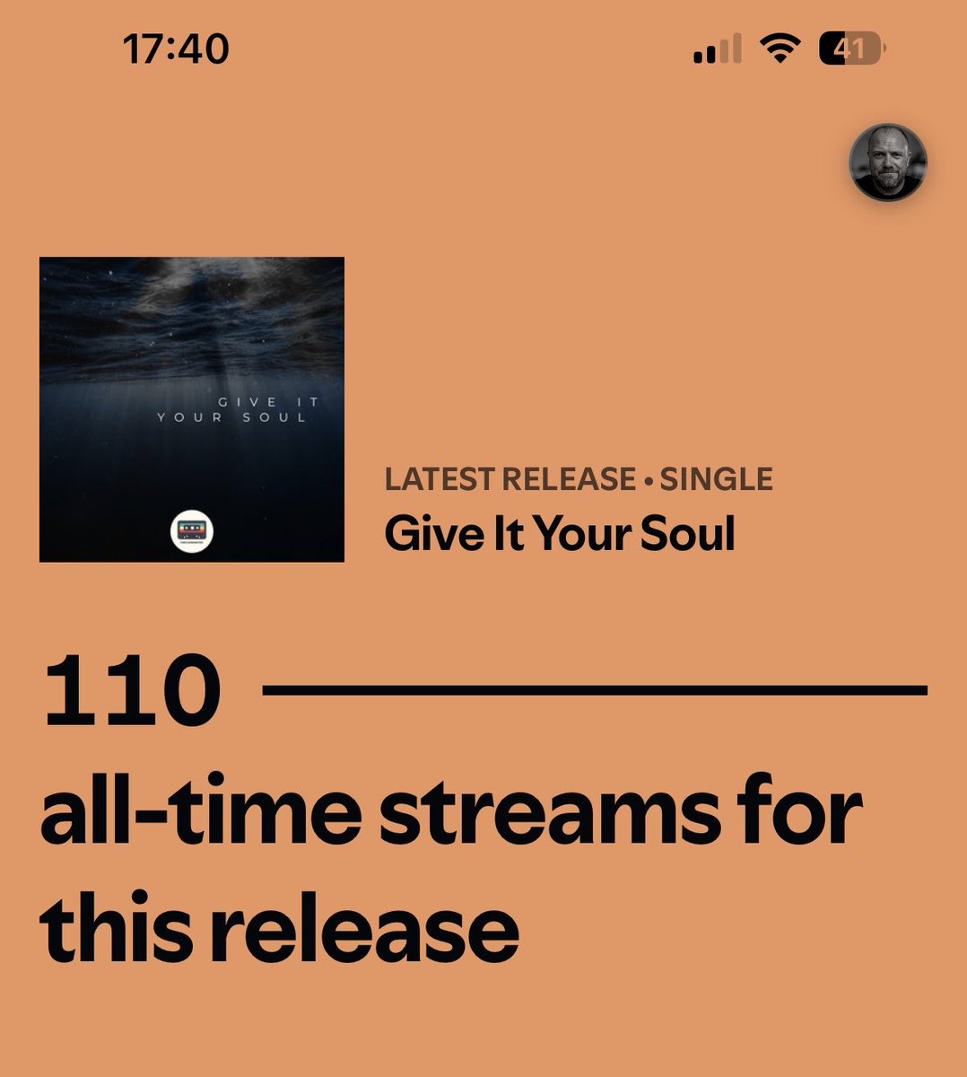 ChrisBodMusic's tweet image. Thank you very much for getting my latest track GIVE IT YOUR SOUL passed the 100 mark on @Spotify 

Been a real slog this new album (SERENITY) so far and I appreciate everyone’s support 

open.spotify.com/album/6A4Kw5cB…