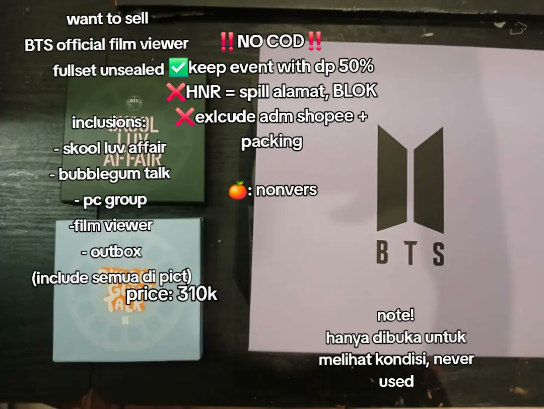 berdofnight's tweet image. #WTS BTS Official Film Viewer
still include photocard
price includes admin, pack, freebies
condi di slides
note, tdk prnah dipake, hnya dibuka utk check kondisi, box no dmg

!! no cod ya.
🔖; #wtsbts #BTS #officialfilmviewer #bangtanboys #wtsaab #zonajajan #KPOP #zonauang #ina
